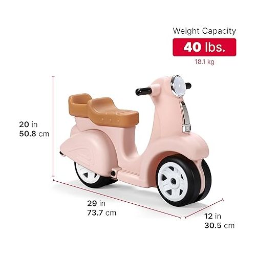 스텝2 Step2 Ride Along Scooter - Rose Pink - Ride On Toy with Vintage-Style Design, Foot-to-Floor Toddler Scooter with Four Wheels for Extra Stability
