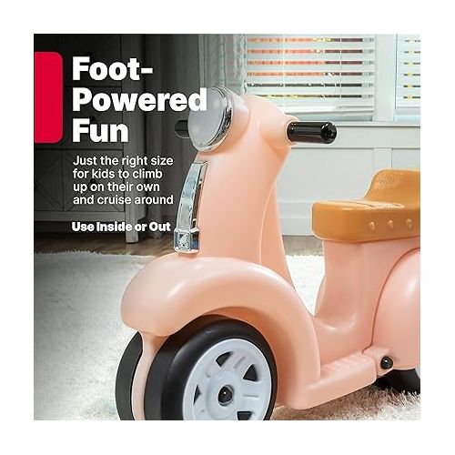 스텝2 Step2 Ride Along Scooter - Rose Pink - Ride On Toy with Vintage-Style Design, Foot-to-Floor Toddler Scooter with Four Wheels for Extra Stability