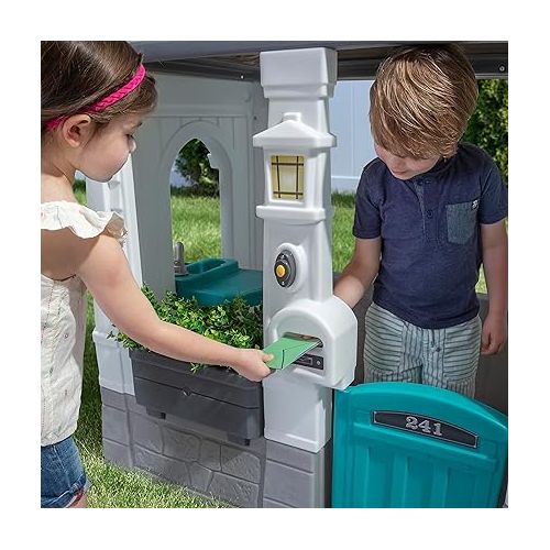 스텝2 Step2 Neat & Tidy Cottage Kids Playhouse, Indoor and Outdoor Playset, Interactive Sounds, Toddlers 1.5+ Years Old, Easy to Assemble Backyard Discovery Playhouse, Grey