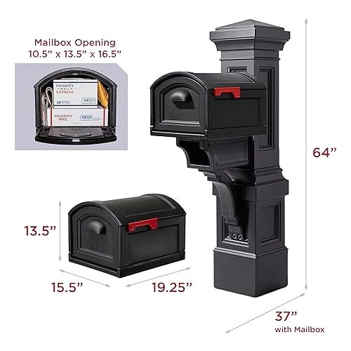 스텝2 Step2 Atherton Grand Onyx Black XL Mailbox and Mailbox Post Kit - Elegantly Styled Mailbox with Post Cover, Magnetic Closure & Newspaper Chute - Ultra Durable, Low Maintenance