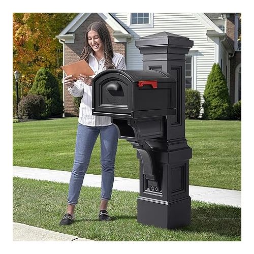 스텝2 Step2 Atherton Grand Onyx Black XL Mailbox and Mailbox Post Kit - Elegantly Styled Mailbox with Post Cover, Magnetic Closure & Newspaper Chute - Ultra Durable, Low Maintenance