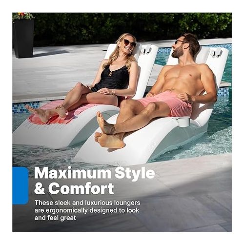 스텝2 Step2 Vero Pool Lounger with Riser, Fade-Resistant, Waterproof Patio Furniture, Pool Lounge Chair for Sun Shelf, Use in Pools up to 15-Inches of Water, Weighted, White