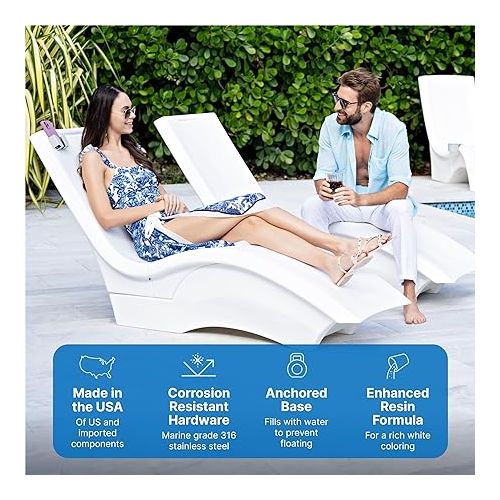 스텝2 Step2 Vero Pool Lounger with Riser, Fade-Resistant, Waterproof Patio Furniture, Pool Lounge Chair for Sun Shelf, Use in Pools up to 15-Inches of Water, Weighted, White