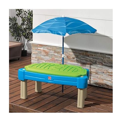 스텝2 Step2 Cascading Cove with Umbrella, Kids Sand and Water Activity Sensory Table, 6 Piece Accessory Kit, Toddler Summer Outdoor Toys, 1.5+ Years Old