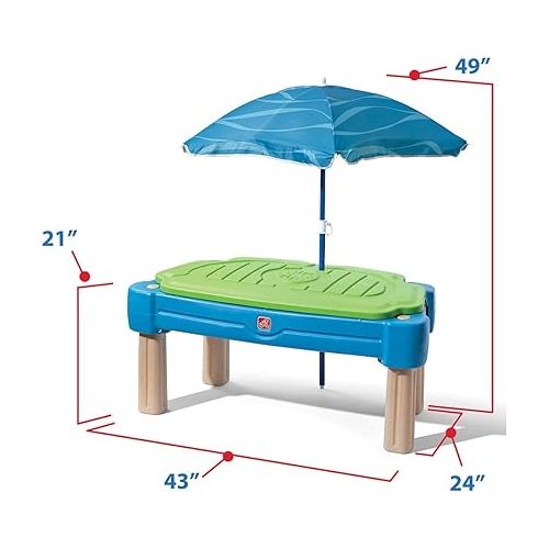 스텝2 Step2 Cascading Cove with Umbrella, Kids Sand and Water Activity Sensory Table, 6 Piece Accessory Kit, Toddler Summer Outdoor Toys, 1.5+ Years Old