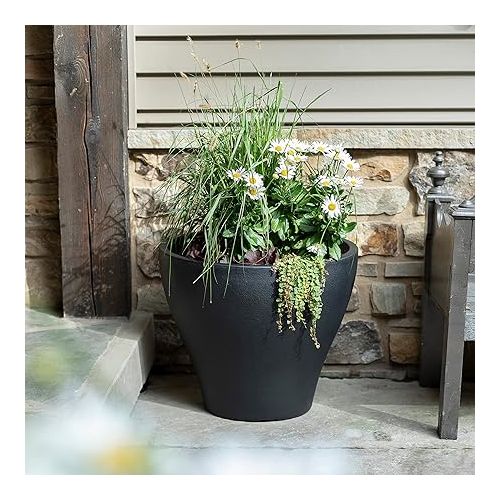 스텝2 Step2 Fernway Planter, Outside All-Weather Endurance Planter, Indoor Outdoor Large Flower Pot, Patio Garden or Front Porch Decor, Onyx Black, 1-Pack