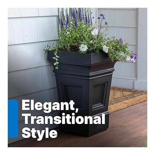 스텝2 Step2 Atherton Square Planter Box, Outside All-Season Planter, Gardening Pot for Patio or Front Porch Planter, Onyx Black, 2-Pack