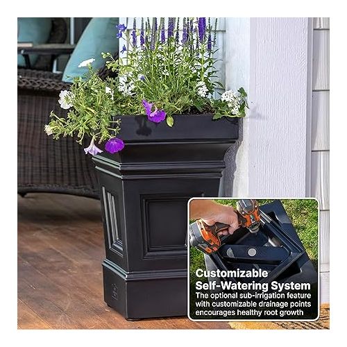 스텝2 Step2 Atherton Square Planter Box, Outside All-Season Planter, Gardening Pot for Patio or Front Porch Planter, Onyx Black, 2-Pack