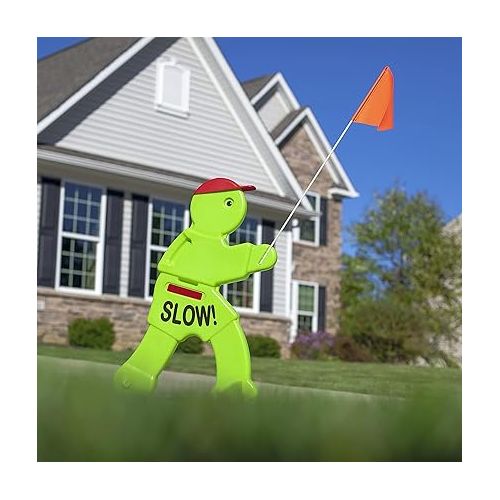스텝2 Step2 Kid Alert Visual Warning Signal V.W.S - 32-Inch Caution Go Slow Children At Play Signage - Durable Plastic Outdoor Playtime Safety Signs for Kids with Flag