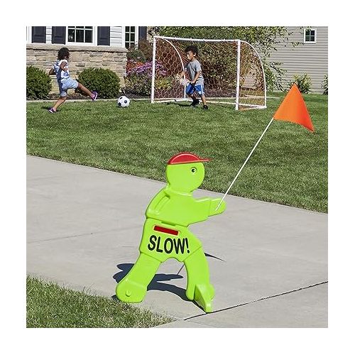 스텝2 Step2 Kid Alert Visual Warning Signal V.W.S - 32-Inch Caution Go Slow Children At Play Signage - Durable Plastic Outdoor Playtime Safety Signs for Kids with Flag