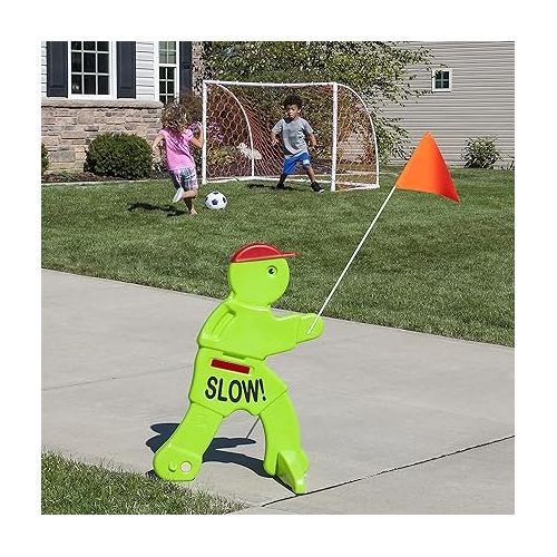 스텝2 Step2 Kid Alert Visual Warning Signal V.W.S - 32-Inch Caution Go Slow Children At Play Signage - Durable Plastic Outdoor Playtime Safety Signs for Kids with Flag