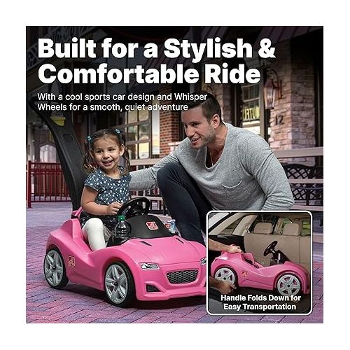 스텝2 Step2 Whisper Ride Cruiser Kids Push Car, Ride On Car, Seat Belt and Horn, Toddlers 18 - 48 months, Easy Storage, Pink, Large