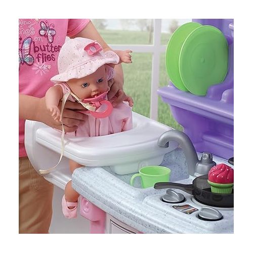 스텝2 Step2 Little Baker's Kitchen, Kids Playhouse with Kitchenette, Interactive Playset with Sounds, For Toddlers 2+ Years Old, 30 Piece Toy Accessories, Purple/Pink