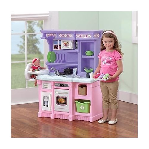 스텝2 Step2 Little Baker's Kitchen, Kids Playhouse with Kitchenette, Interactive Playset with Sounds, For Toddlers 2+ Years Old, 30 Piece Toy Accessories, Purple/Pink