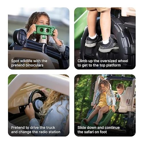 스텝2 Step2 Safari Truck Climber Playset for Kids, Slide, Climbing Wall, Steering Wheel, and Binoculars, Toddlers Ages 2 -5 Years Old, Easy To Assemble, Kids Outdoor Playground for Backyard, Brown