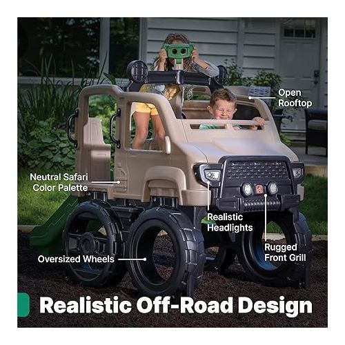 스텝2 Step2 Safari Truck Climber Playset for Kids, Slide, Climbing Wall, Steering Wheel, and Binoculars, Toddlers Ages 2 -5 Years Old, Easy To Assemble, Kids Outdoor Playground for Backyard, Brown