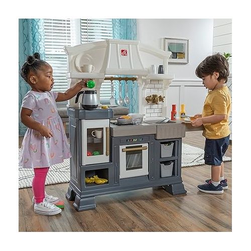 스텝2 Step2 Gilded Gourmet Kitchen Playset for Kids, Indoor/Outdoor Play Kitchen Set, Toddlers 2+ Years Old, 20+ Piece Kitchen Toy Set, Easy to Assemble, White, Blue, Gray