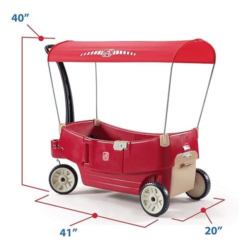 스텝2 Step2 All Around Canopy Wagon for Kids, Spacious Outdoor Wagon with Seats, Safety Belts, and Adjustable Canopy, Ages 1.5-5 Years Old, Red