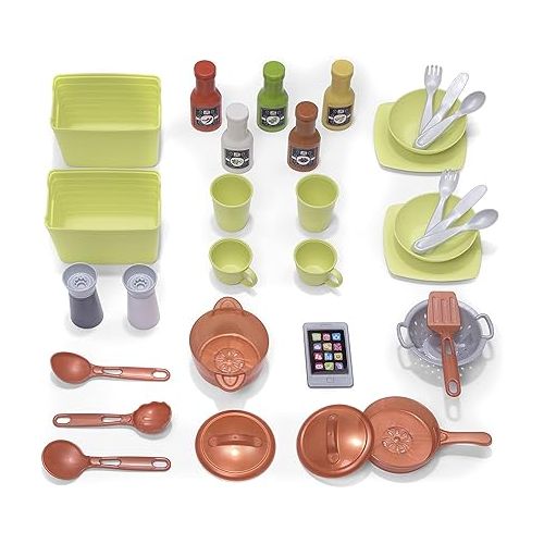 스텝2 Step2 Modern Metro Kitchen Set for Kids, Indoor/Outdoor Play Kitchen Set, Interactive Play with Lights and Sounds, Toddlers 2+ Years Old, Realistic 33 Piece Kitchen Toy Accessories, Easy Assembly