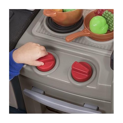 스텝2 Step2 Modern Metro Kitchen Set for Kids, Indoor/Outdoor Play Kitchen Set, Interactive Play with Lights and Sounds, Toddlers 2+ Years Old, Realistic 33 Piece Kitchen Toy Accessories, Easy Assembly