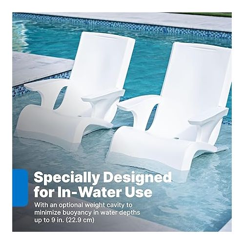 스텝2 Step2 Vero Adirondack Chair, Stylish Poolside Lounger, Fade-Resistant, Waterproof Patio Furniture for Sun Shelf, Use in Pools up to 9-Inches of Water, Weighted, White