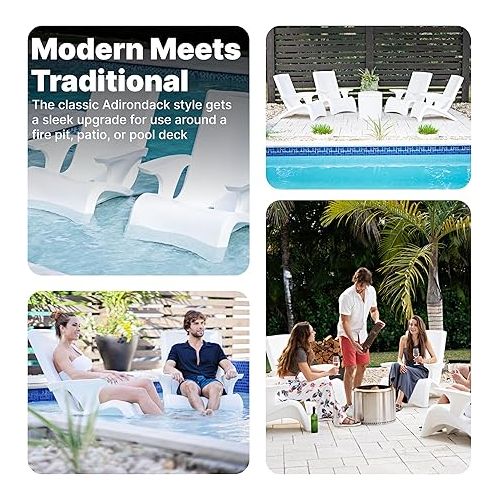 스텝2 Step2 Vero Adirondack Chair, Stylish Poolside Lounger, Fade-Resistant, Waterproof Patio Furniture for Sun Shelf, Use in Pools up to 9-Inches of Water, Weighted, White