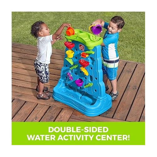 스텝2 Step2 Waterfall Discovery Wall for Kids, Double-Sided Sand and Water Table, Toddlers Ages 1.5+ Years Old, 13 Piece Toy Accessories