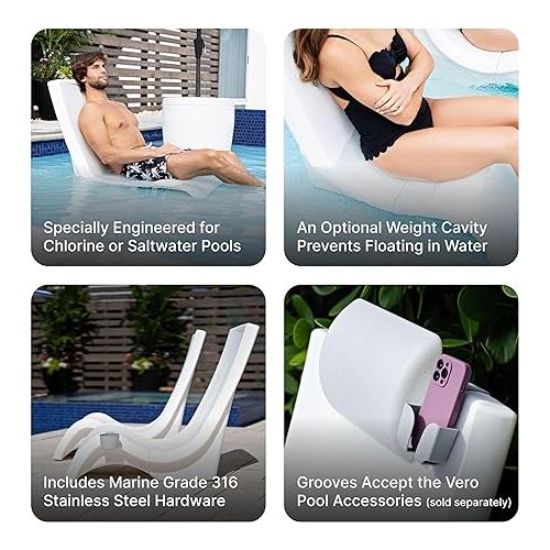 스텝2 Step2 Vero Pool Chair, Fade-Resistant, Waterproof Patio Furniture for Sun Shelf, Use in Pools up to 9-Inches of Water, Weighted, White