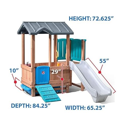 스텝2 Step2 Woodland Adventure Playhouse & Slide for Kids, Outdoor Playset, Slide, & Swing, Toddlers Ages 3 - 8 Years Old, Easy Assembly