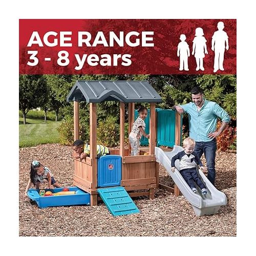 스텝2 Step2 Woodland Adventure Playhouse & Slide for Kids, Outdoor Playset, Slide, & Swing, Toddlers Ages 3 - 8 Years Old, Easy Assembly