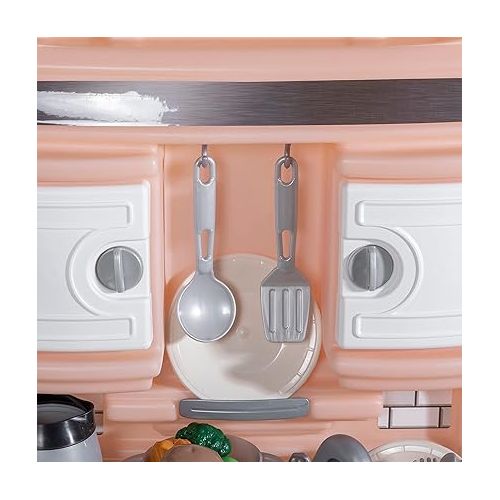 스텝2 Step2 Quaint Kitchen for Kids, Play Kitchen Set, Toddlers 2+ Years Old, 20 Piece Pretend Play Pots and Pans Toy Accessories, Easy to Assemble, Rose Pink