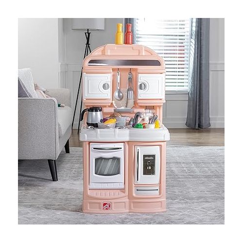 스텝2 Step2 Quaint Kitchen for Kids, Play Kitchen Set, Toddlers 2+ Years Old, 20 Piece Pretend Play Pots and Pans Toy Accessories, Easy to Assemble, Rose Pink