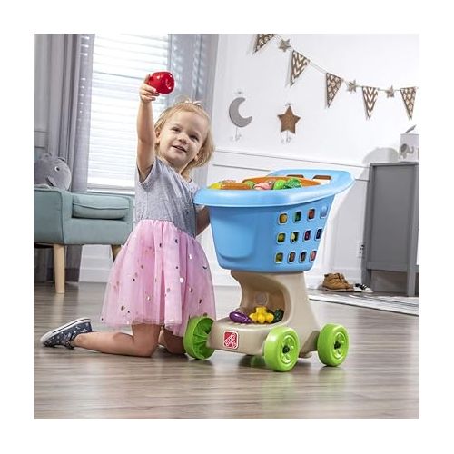 스텝2 Step2 Little Helper's Shopping Cart for Kids, Grocery Store Pretend Play Toy for Toddlers Ages 2+ Years Old, Durable, Easy Assembly, Bright Colors, Blue