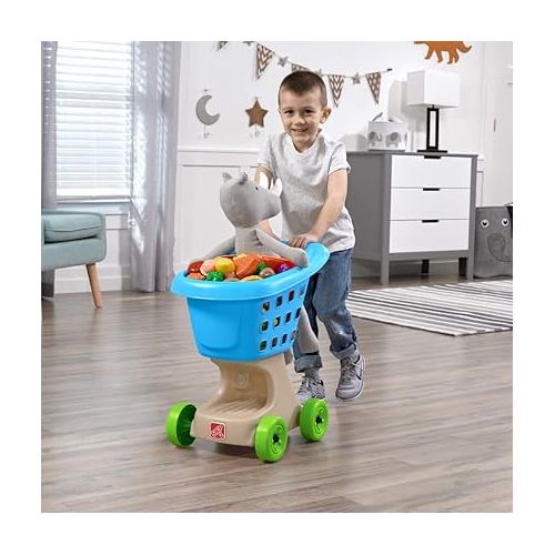 스텝2 Step2 Little Helper's Shopping Cart for Kids, Grocery Store Pretend Play Toy for Toddlers Ages 2+ Years Old, Durable, Easy Assembly, Bright Colors, Blue