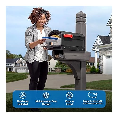 스텝2 Step2 Lakewood Mailbox and Mailbox Post Kit, Standard Size, Easy to Install, Mailboxes for Outside, Heavy-Duty, Weather Resistant, Black/Brown