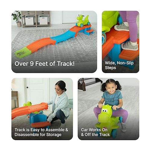 스텝2 Step2 Dino Dash Up & Down Roller Coaster Toy for Kids, Ride On Push Car, Indoor/Outdoor Playset, Toddler Ages 2-5 Years Old, Compact Storage, Max Weight 50 lb., Green