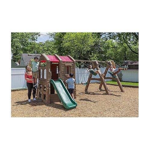 스텝2 Step2 Naturally Playful Adventure Lodge Play Center with Glider for Kids, Indoor/Outdoor Playground Set, Ages 3-8 Years Old, Easy Assemble Playset