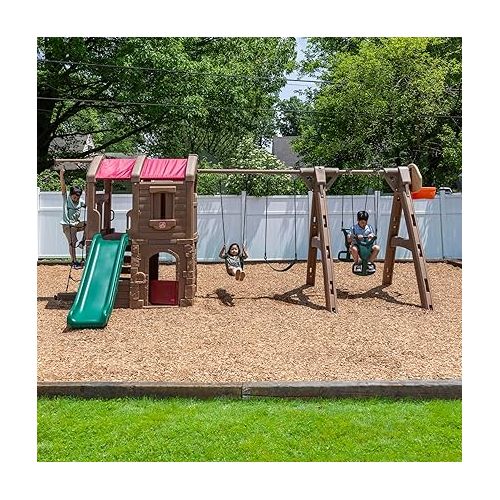 스텝2 Step2 Naturally Playful Adventure Lodge Play Center with Glider for Kids, Indoor/Outdoor Playground Set, Ages 3-8 Years Old, Easy Assemble Playset