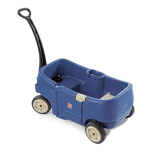 스텝2 Step2 Wagon for Two Plus for Kids, Large Folding Wagon, Safety Belts, Under Seat Storage, Toddlers Ages 1.5 - 5 Years Old, Denim Blue