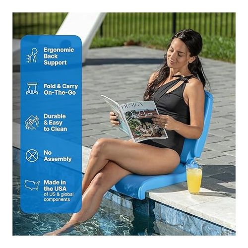 스텝2 Step2 Foldable Adult Flip Seat, Portable Outdoor Chair for Poolside, Tailgating, Camping, Picnic Chair, Provides Back Support When Sitting on Ground, Capri Blue