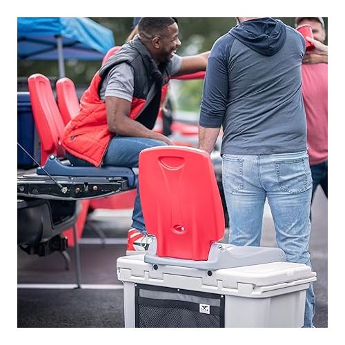 스텝2 Step2 Foldable Adult Flip Seat, Portable Outdoor Chair for Poolside, Tailgating, Camping, Sporting Events, Picnic and Beach Chair, Provides Back Support When Sitting on Ground, Red & Blue