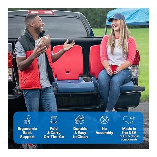 스텝2 Step2 Foldable Adult Flip Seat, Portable Outdoor Chair for Poolside, Tailgating, Camping, Sporting Events, Picnic and Beach Chair, Provides Back Support When Sitting on Ground, Red & Blue