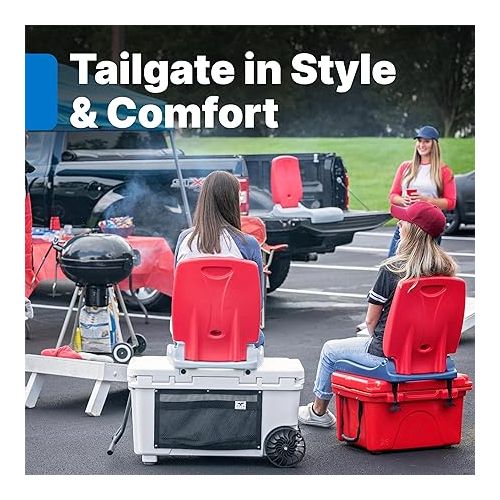 스텝2 Step2 Foldable Adult Flip Seat, Portable Outdoor Chair for Poolside, Tailgating, Camping, Sporting Events, Picnic and Beach Chair, Provides Back Support When Sitting on Ground, Red & Blue