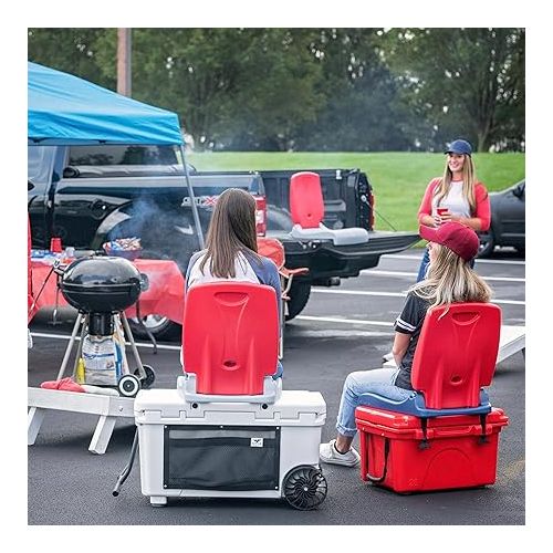 스텝2 Step2 Foldable Adult Flip Seat, Portable Outdoor Chair for Poolside, Tailgating, Camping, Sporting Events, Picnic and Beach Chair, Provides Back Support When Sitting on Ground, Red & Gray