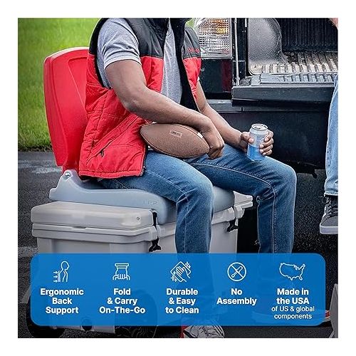 스텝2 Step2 Foldable Adult Flip Seat, Portable Outdoor Chair for Poolside, Tailgating, Camping, Sporting Events, Picnic and Beach Chair, Provides Back Support When Sitting on Ground, Red & Gray