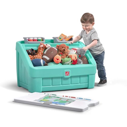 스텝2 Step2 2-in-1 Toy Box & Art Lid | Plastic Toy & Art Storage Container, Mint