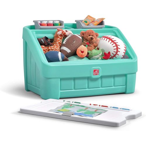 스텝2 Step2 2-in-1 Toy Box & Art Lid | Plastic Toy & Art Storage Container, Mint