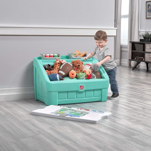 스텝2 Step2 2-in-1 Toy Box & Art Lid | Plastic Toy & Art Storage Container, Mint