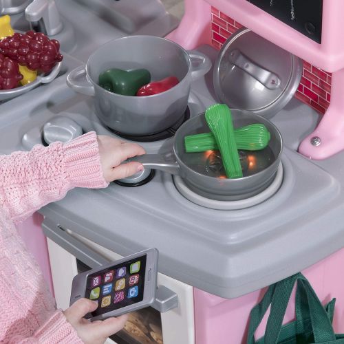 스텝2 Step2 784200 Great Gourmet Kitchen | Durable Kids Kitchen Playset with Lights & Sounds | Pink Plastic Play Kitchen, 16.75 x 39 x 46 inches