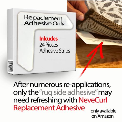  StepNGrip Replacement Adhesive for Rug Gripper with NeverCurl - Includes Tape for 24 Times of Reapply NeverCurl - Replacement Adhesive to Reapply NeverCurl to Your Rug - Repair - (24 Pieces)